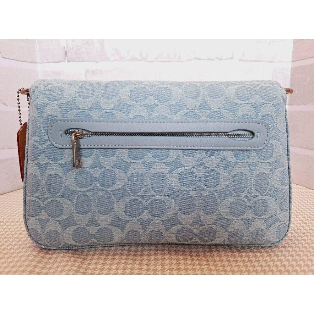 Coach CJ854 Soft Tabby Shoulder Bag Signature Denim Women's Handbag Blue Outlet - Picture 6 of 13